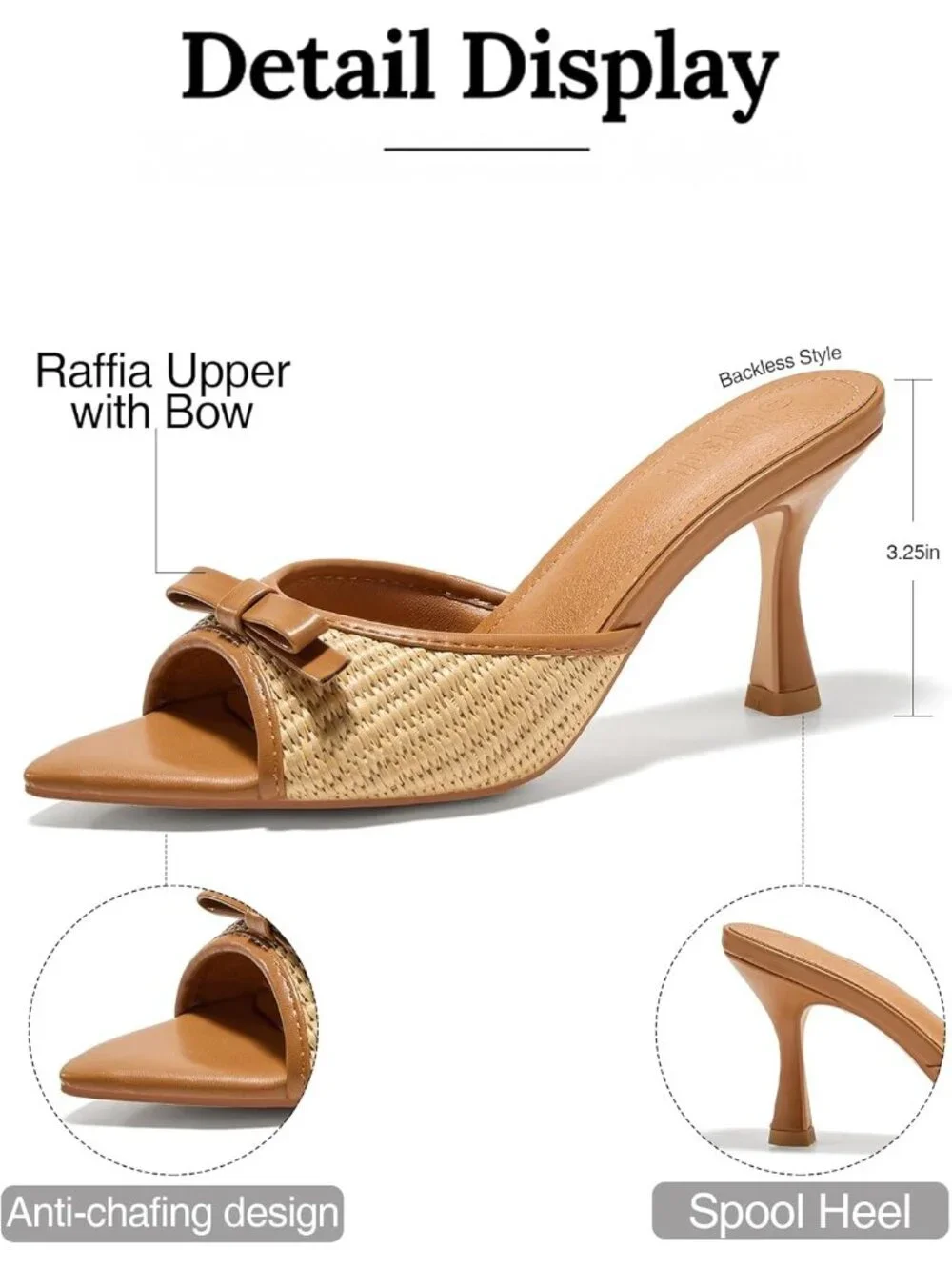 Women's Coffee Pointed Open Toe Heeled Sandals Slip On High Heels Dress Shoes